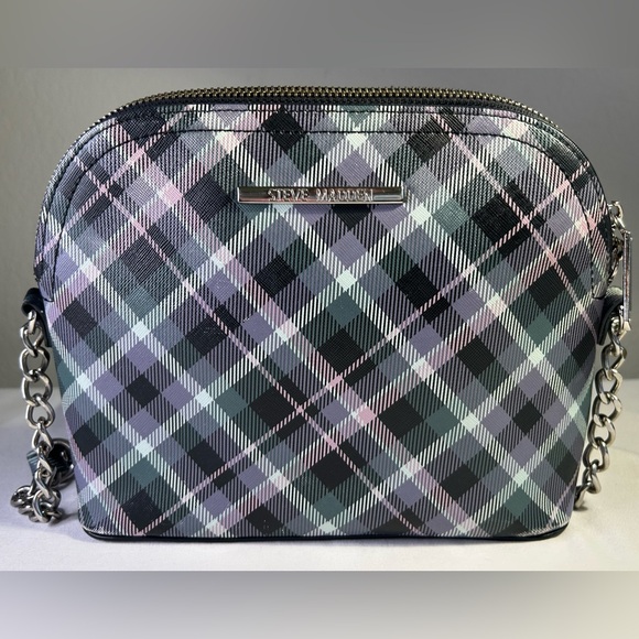 Steve Madden Maggie Plaid print Dome Crossbody Purse Bag green black purple - Picture 2 of 10